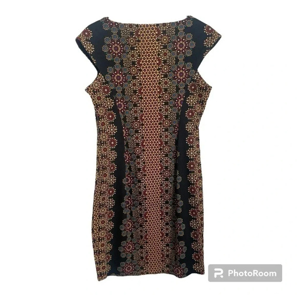 New York and Company Cap Sleeved Midi Dress Size 10 black & multicolored mandala - Picture 11 of 11